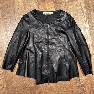 Marni Lambskin Lamb Leather Peplum Assymetrical Black Jacket Womens 40